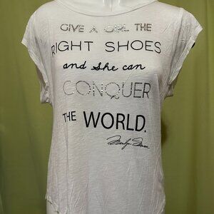 Marilyn Monroe Give A Girl the Right Shoes Women's White Shirt Medium Rayon